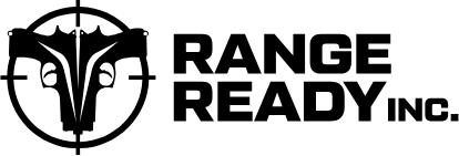 Logo of Range Ready Inc. featuring two revolvers facing outward, forming a symmetrical design, with the text "Range Ready Inc." on the right.