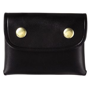 Large Glove Pouch / Shotshell Carrier in black with two gold snap buttons on the flap closure.